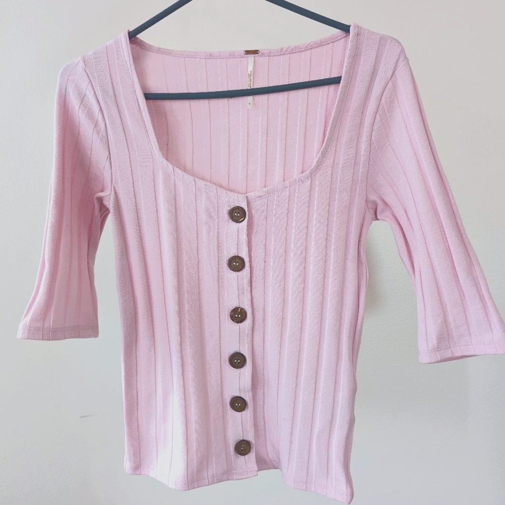 Free People Blossom pink scoop neck cardigan Size S Wood Buttons